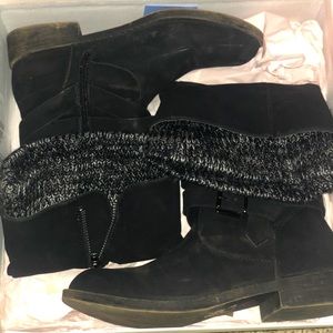 justfab black sweater trim boots